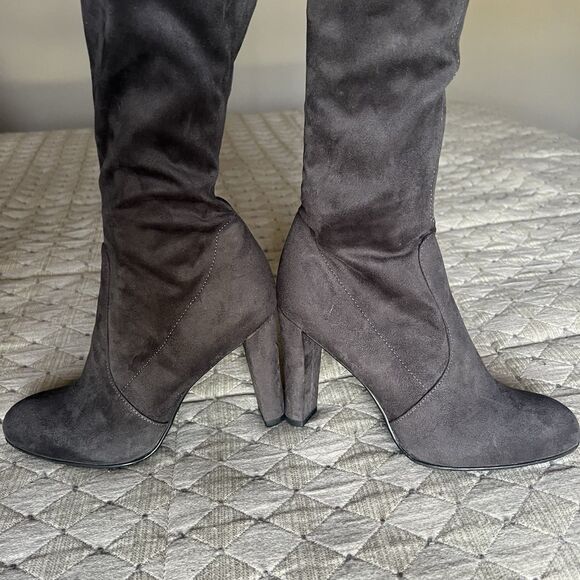 Sam Edelman Kent Microsuede Dark Gray Over the Knee Heeled Boots Women 6 Minimal - Picture 2 of 16